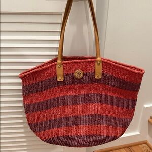 Tory Burch Red and Purple Striped Tote